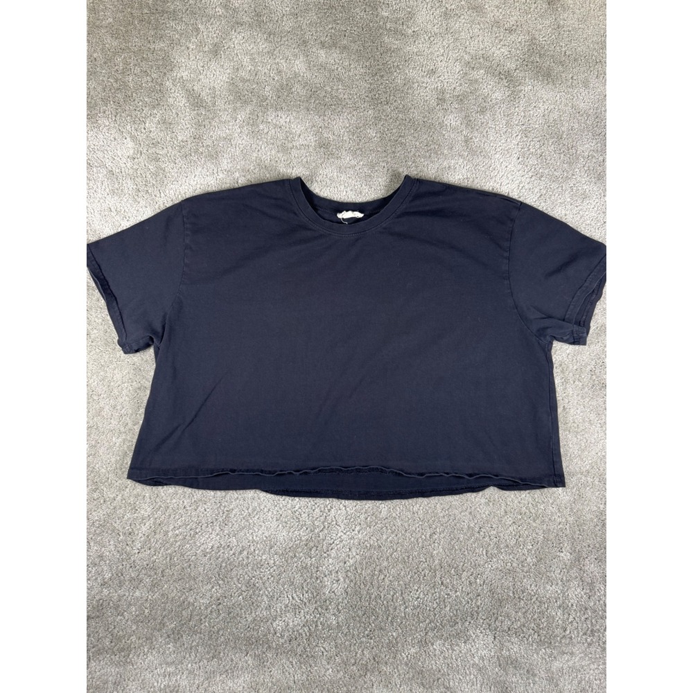 Open Edit Black Organic Cotton Cropped Boxy T-Shirt Plus Size 2X Raw Hem